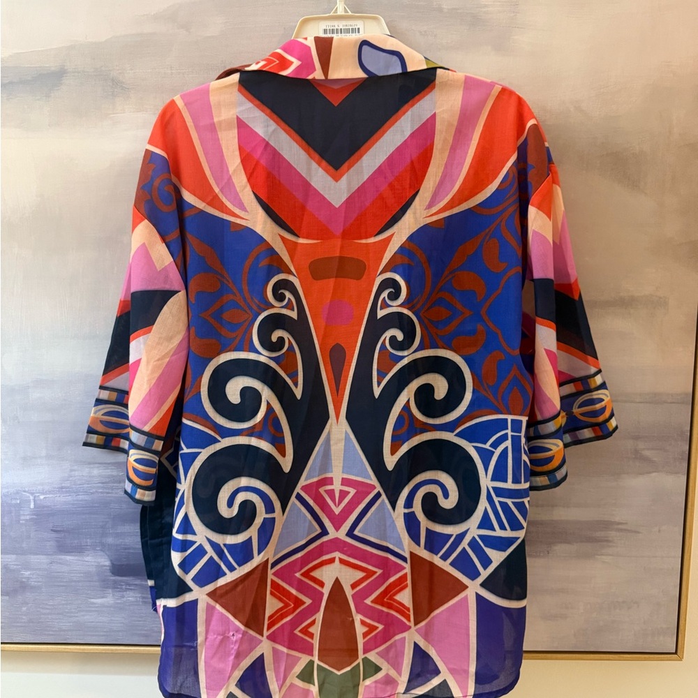 Colorful Geometric Patterned Button Up Resort Tunic - Picture 5 of 8